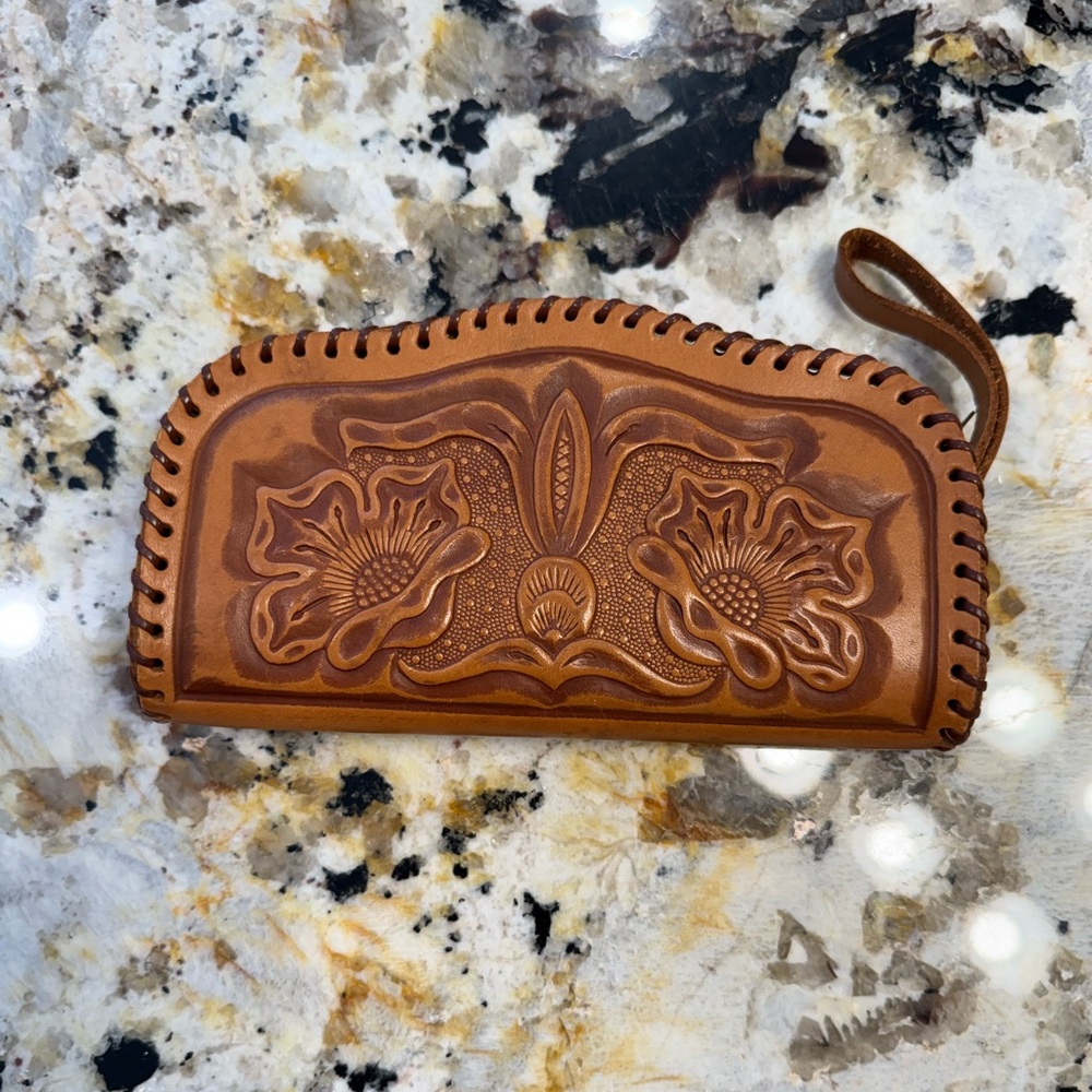 Handcrafted Floral Leather Clutch